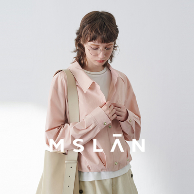 MSLAN薄雾樱花 26春智性通勤刺绣衬衣抽绳长袖短款小个子衬衫