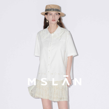 新中式/MSLAN国风清冷感 夏季重工绣花白色短袖衬衫