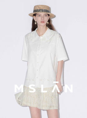 新中式/MSLAN国风清冷感 夏季重工绣花白色短袖衬衫