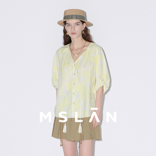 纯棉衬衫 黄玫瑰印花倒褶灯笼袖 MSLAN夏季 MFBM1409 留洋千金