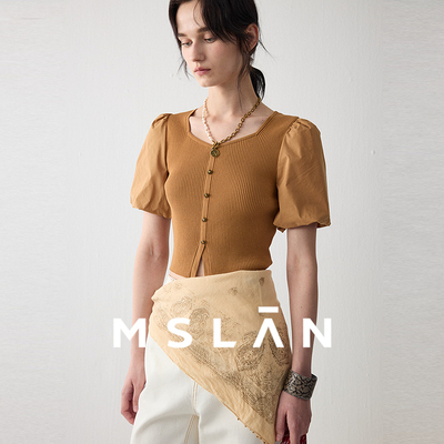 MSLAN简约小个子方领针织衫短袖