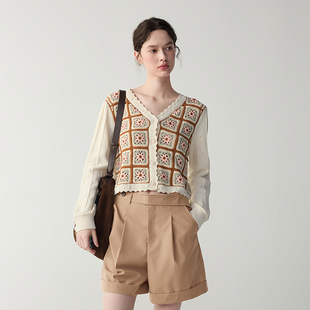 MSLAN民族风花朵手钩毛织外套MFCM2301 100%长绒棉