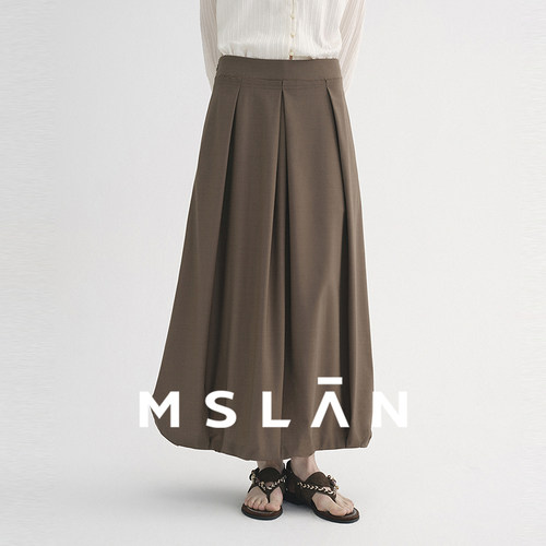MSLAN春松紧抽绳羊毛花苞半裙