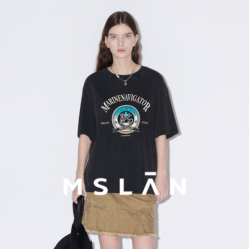 MSLAN商场同款春夏印花通勤短袖