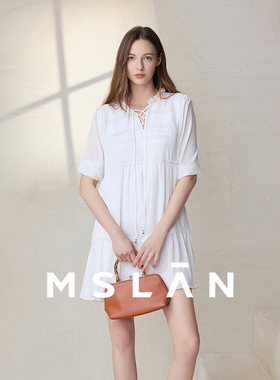 【多色可选】MSLAN春季甜美花边领不规则拼接宽松连衣裙MFBV4111