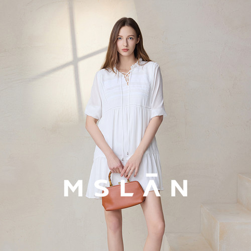 「清仓2折」MSLAN春季甜美花边领不规则拼接宽松连衣裙MFBV4111