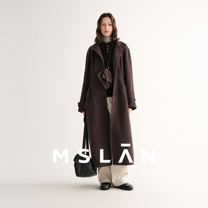 MSLAN可露丽圈圈呢大衣 复古立领双门襟简约外套软糯抽绳口袋毛