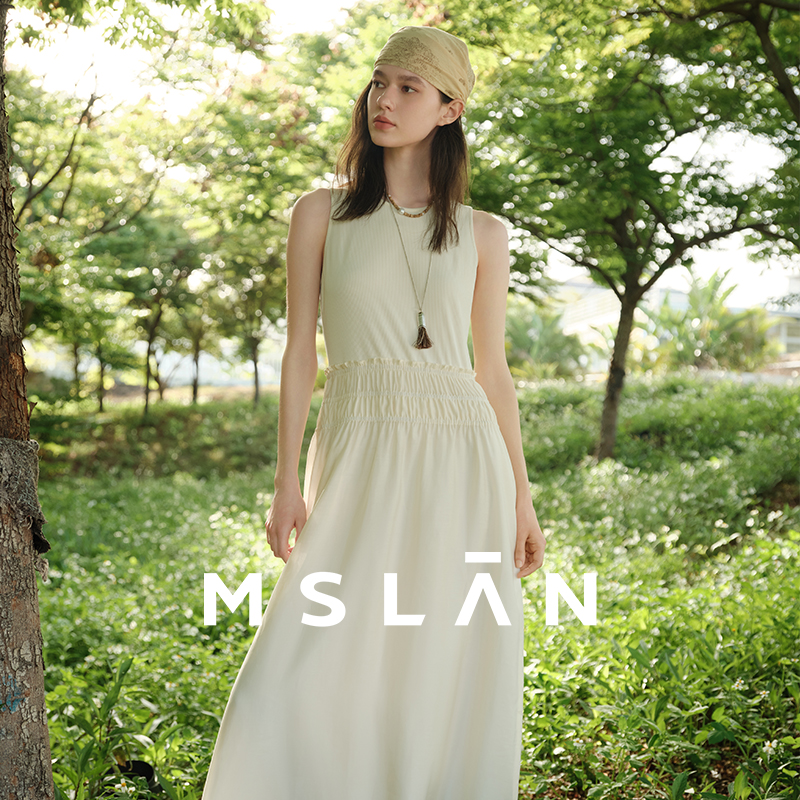 MSLAN白月光/25秋 JI简风假两件背心裙轻盈纸片人连衣裙