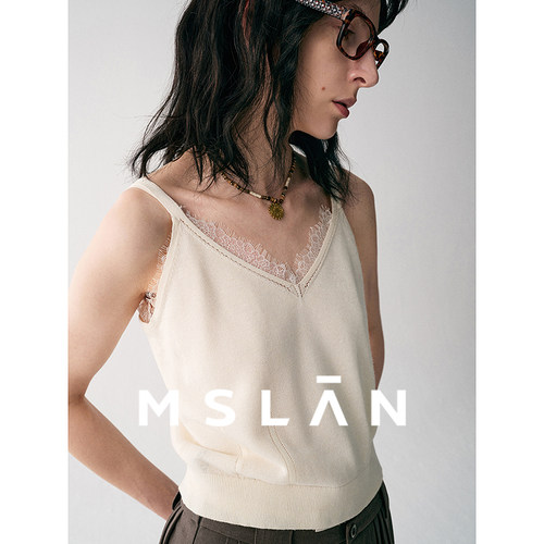 MSLAN丨商场同款亲肤柔软真两件毛织蕾丝背心吊带MGCN200