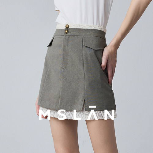 MSLAN法式小香风蕾丝半裙