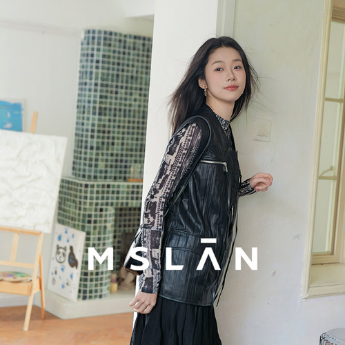 MSLAN春季印花修身轻薄雪纺衫