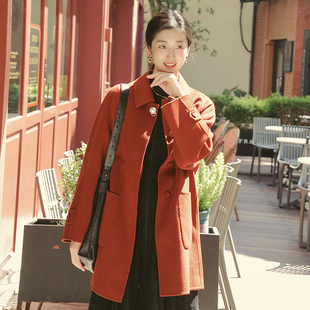 MSLAN过年战袍 新年红色双面呢羊绒大衣小个子复古中长款毛呢外套