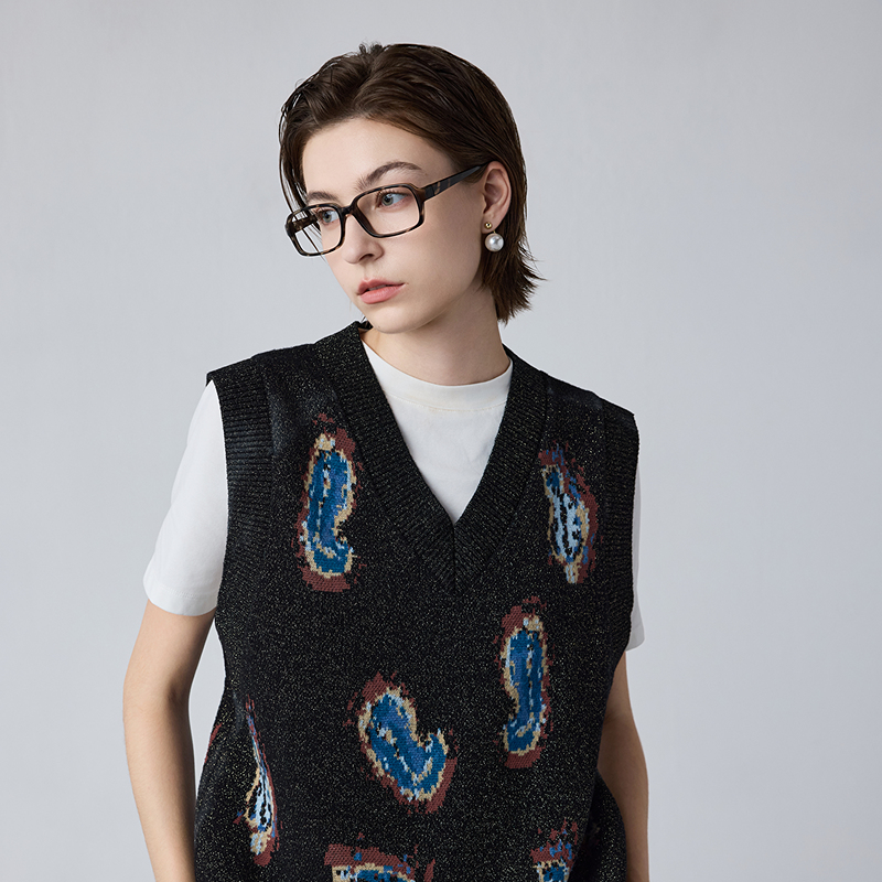 针织衫背心MSLAN提花复古