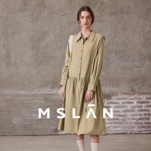 裙 MSLAN气质通勤风撞色直筒收腰连衣裙MFCT041 莱赛尔衬衫