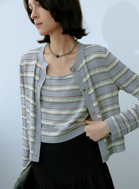 MSLAN丨26春冬条纹合身毛织两件套休闲风针织开衫MGCT203