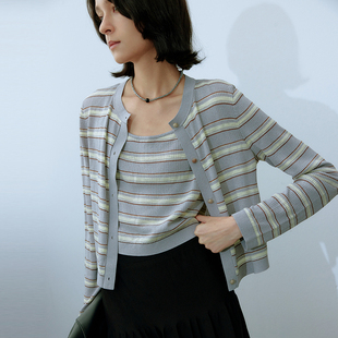 MSLAN MGCT203 25秋冬条纹合身毛织两件套休闲风针织开衫