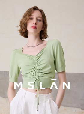可露丽/MSLAN春夏设计感露腰抽褶套头针织衫上衣MFBA1302