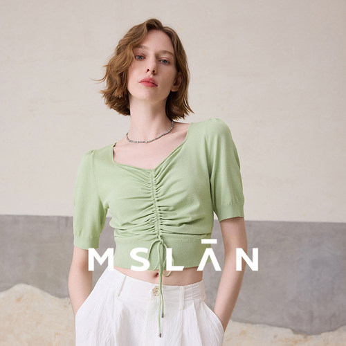MSLAN春夏抽褶紧身设计感套衫