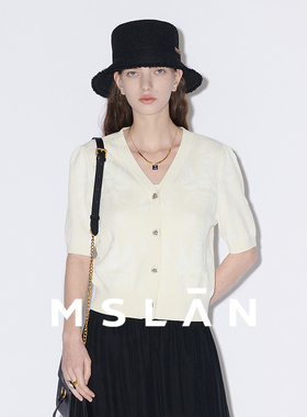 弹力亲肤/MSLAN春夏时髦淡人风 宽松开衫短袖针织衫女MFBA2301