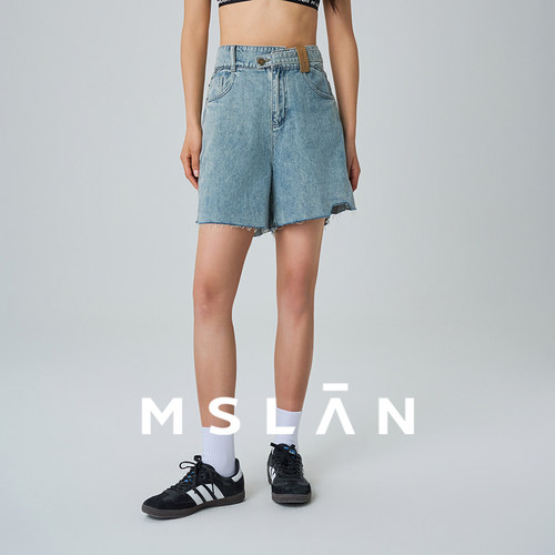 MSLAN春夏毛边高腰短裤