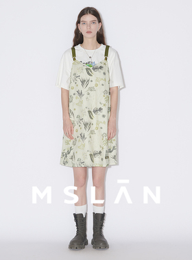 【植物学家】MSLAN夏季纯棉印花镂空背带裙A字短裙女MFAM5104