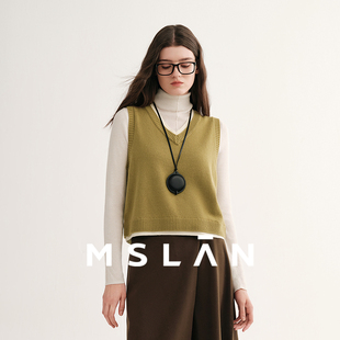 MSLAN冬季 100%绵羊毛撞色假两件软糯针织背心女MGDW288