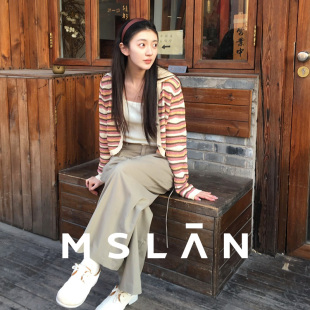 外套女MGAW142 25秋条纹V领针织开衫 层次美学 MSLAN彩虹条纹