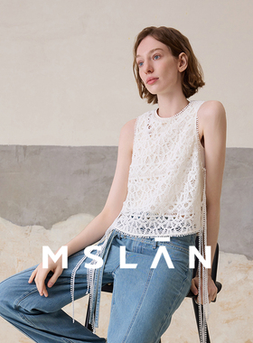 波西米亚/ MSLAN重工花边蕾丝镂空马夹绑带透气白色背心女MGBW552