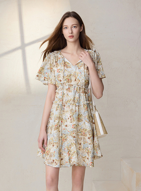 MSLAN春夏优雅文艺法式碎花连衣裙女短裙MEBA4130