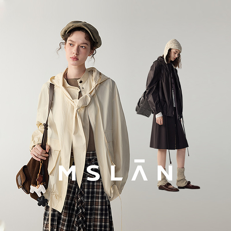 MSLAN纸皮皮衣 复古立领pu工装夹克休闲松弛感可拆连帽外套