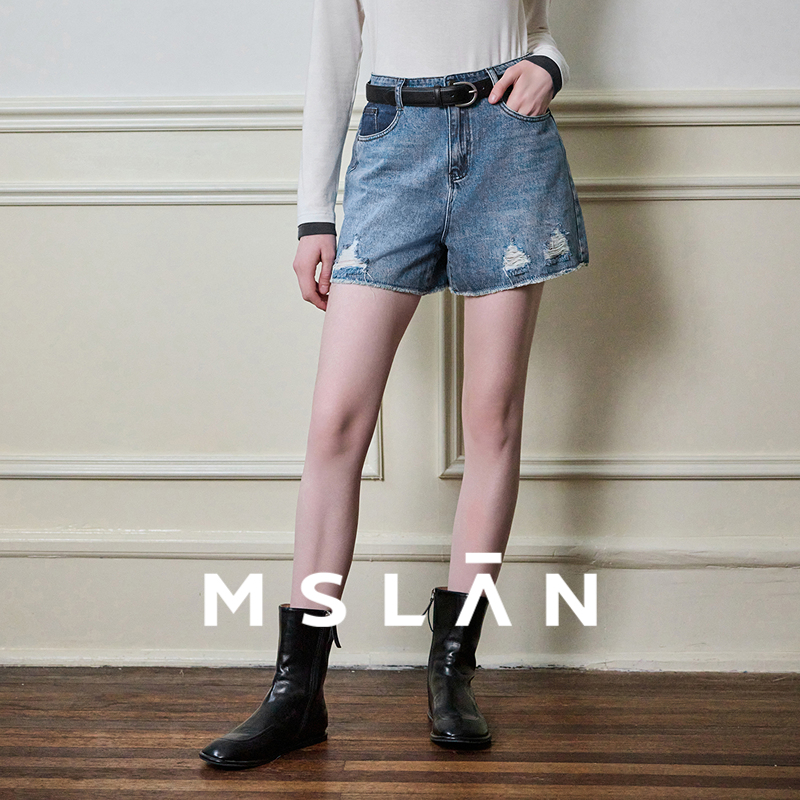 MSLAN百搭时尚高腰牛仔短裤