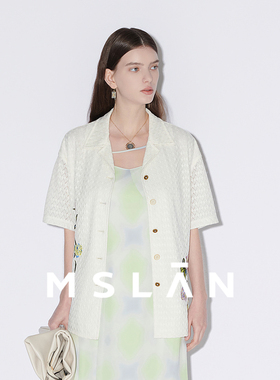 【蕾丝拼接网纱】MSLAN春夏轻盈侧开叉玫瑰刺绣衬衫MFBM1408