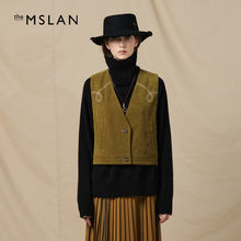 MSLAN outlet春秋冬复古短款条绒夹克设计马甲外套女MECV2110