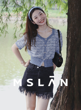 【加宽腰部】MSLAN春季高腰黑色显瘦磨破毛边牛仔短裤MFBN7001