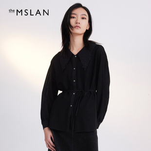 女MEAV1407 衬衫 outlet春绣花领蕾丝黑色长袖 MSLAN