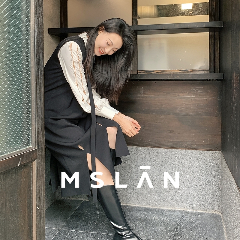 MSLAN25春设计感针织背心连衣裙