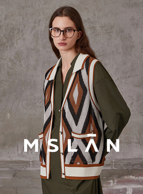 费尔岛风|MSLAN早春博主同款复古几何针织马夹外套MFAV2105