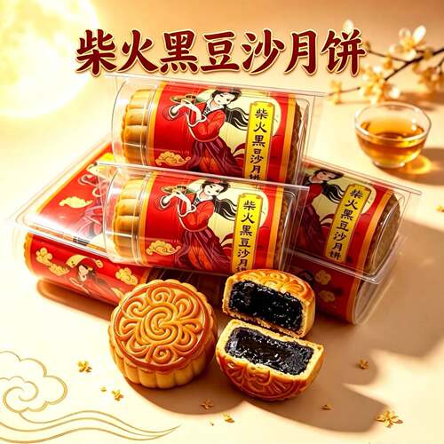 正宗柴火黑豆沙月饼皮薄超软中秋