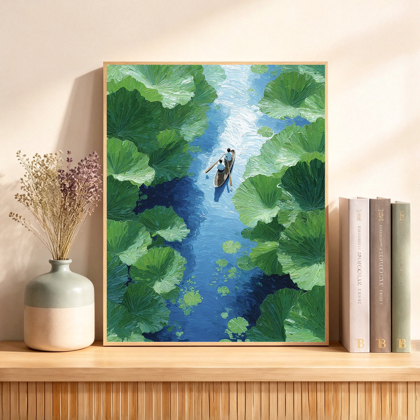 荷塘泛舟风景数字diy油画治愈系