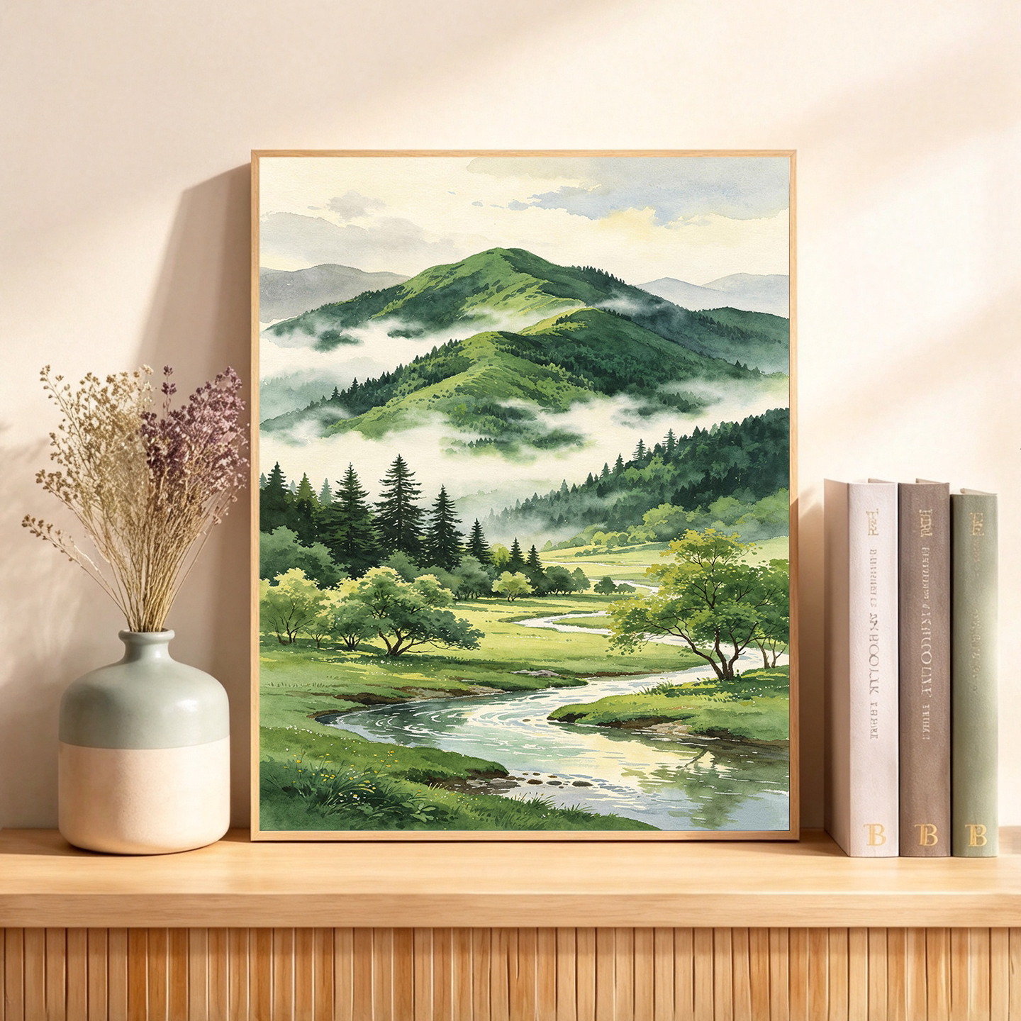 青山云雾溪流数字油画diy涂色画