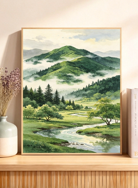 青山云雾溪流数字油画diy涂色画
