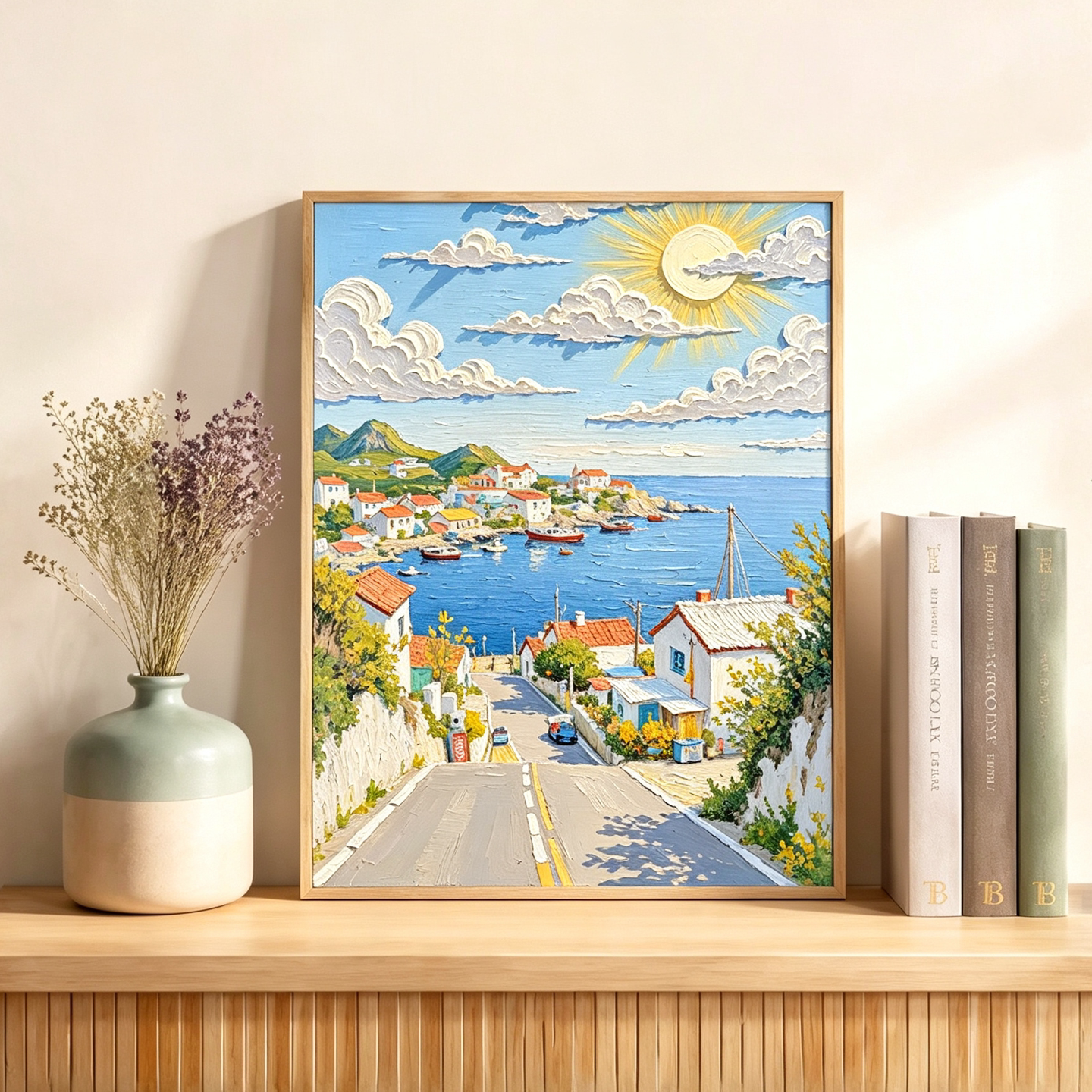 地中海渔村风景DIY填充数字油画