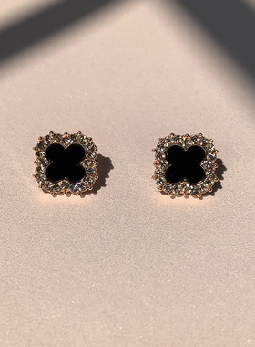 四叶草黑色小香耳钉高版本语义错误镶钻云深不知处耳饰香内儿耳环