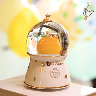 情人节小王子发光月亮水晶球浪漫玫瑰爱情八音盒女生生日礼物高档