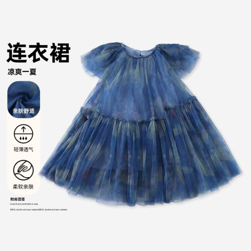 【BK】女童连衣裙夏装新款洋气碎花网纱裙子小女孩公主裙HCB551