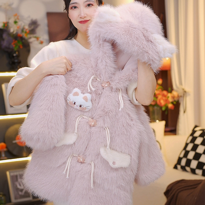 冬季新款儿童洋气可爱卡通连帽外套女童加厚保暖毛毛衣HCE326