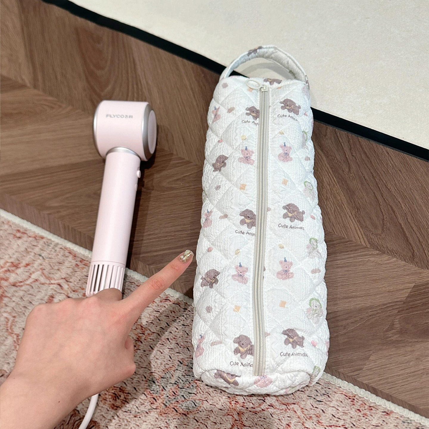 可爱印花吹风机收纳包便携出差直板夹收纳包旅行拉链卷发棒收纳袋