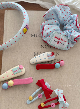 蓝色甜美撞色发夹bb夹大肠发圈高级感布艺头绳绝美发箍发饰