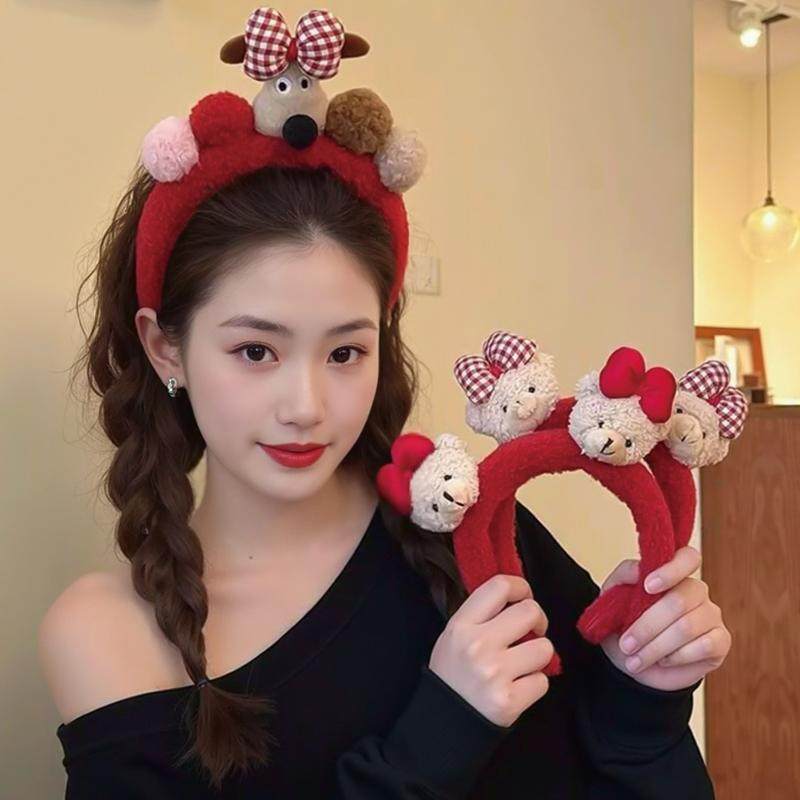 可爱卡通红色毛绒发箍女2026新款高级感宽边洗脸防滑头箍发卡头饰