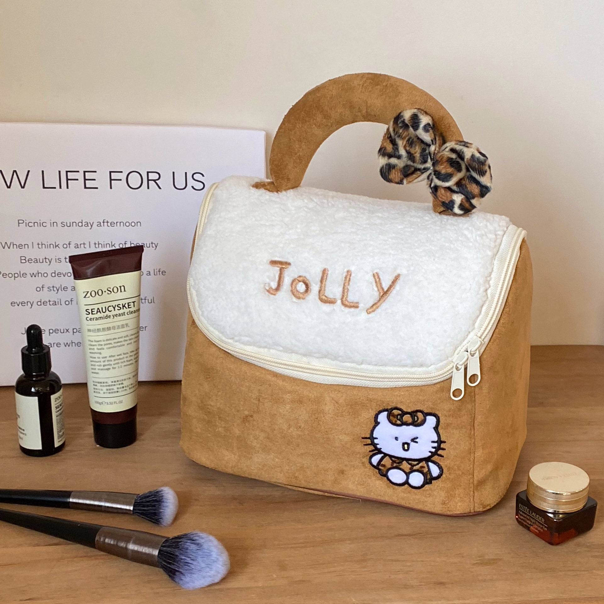 可爱麂皮房子化妆包外出便携化妆品收纳包大容量女士旅行洗漱包包,收纳整理,化妆包,淘宝优惠券,粉丝福利购,淘宝优惠卷